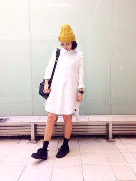 「ソックス」｜「アイテム（シャツワンピース）」を使った、chiiiiiさん（レディース・156cm）の秋コーディネート