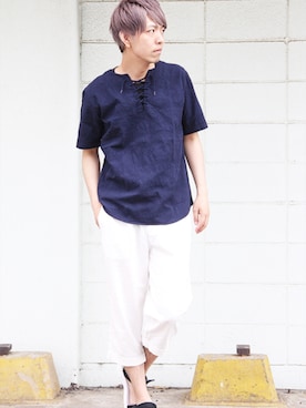 「HVC（エイチブイシー）のアイテム（パンツ）」を使った、ホリウチ.Iさん（メンズ・181cm）の夏コーディネート