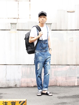 「HVC（エイチブイシー）のアイテム（オールインワン・サロペット）」を使った、ホリウチ.Iさん（メンズ・181cm）の夏コーディネート