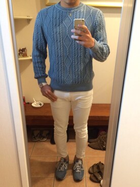 Ships Jet Blue シップス ジェットブルー ケーブルクルーネックニット インディゴ 16ss を使ったメンズ人気ファッション コーディネート Wear
