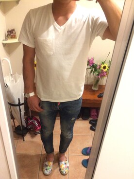 「UNIVERSAL LANGUAGE（ユニバーサルランゲージ）のアイテム（その他シューズ）」を使った、Newoneさん（メンズ・171cm）の夏コーディネート