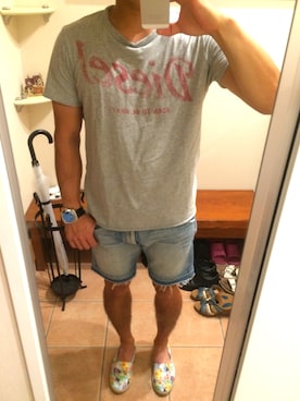 「UNIVERSAL LANGUAGE（ユニバーサルランゲージ）のアイテム（その他シューズ）」を使った、Newoneさん（メンズ・171cm）の夏コーディネート