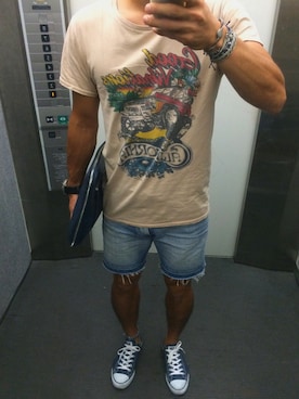 「SCOTCH & SODA（スコッチ アンド ソーダ）のアイテム（Tシャツ/カットソー）」を使った、Newoneさん（メンズ・171cm）の夏コーディネート