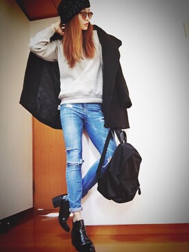 「EGOIST（エゴイスト）のアイテム（ダウンジャケット/コート）」を使った、satomiiiiさん（レディース・163cm）の春コーディネート