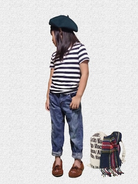 「ベレー帽推奨委員会」｜「アイテム（モカシン/デッキシューズ）」を使った、coco-kanaさん（キッズ・123cm）の秋コーディネート