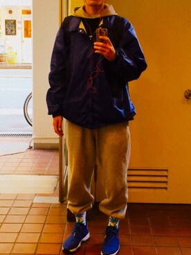「blue」｜「アイテム（ナイロンジャケット）」を使った、sh!nさん（メンズ・176cm）の秋コーディネート