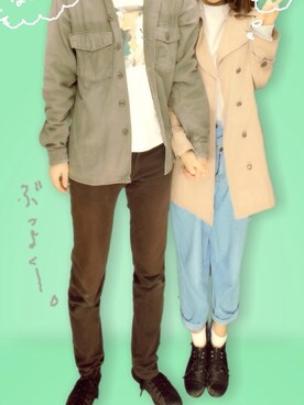 「カップル」｜「アイテム（トレンチコート）」を使った、m a r i n a ＊さん（レディース・155cm）の春コーディネート