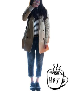 「ボーイフレンドデニム」｜「アイテム（トレンチコート）」を使った、はにーさん（レディース・169cm）の冬コーディネート