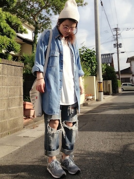 「デニムonデニム」｜「アイテム（その他）」を使った、○△□まなみ□△○さん（レディース・157cm）の春コーディネート