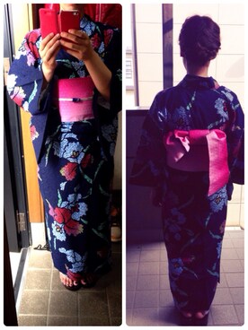 「浴衣（浴衣、ブルー系）」を使った、らんらんさん（レディース・153cm）の夏コーディネート