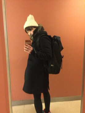 「NEW ERA（ニューエラ）のRUCKSACK 1680D BLK（バックパック/リュック、ブラック系）」を使った、らんらんさん（レディース・153cm）の冬コーディネート