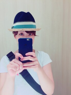 「TOPKAPI（トプカピ）のアイテム（帽子、ブルー系）」を使った、らんらんさん（レディース・153cm）の夏コーディネート