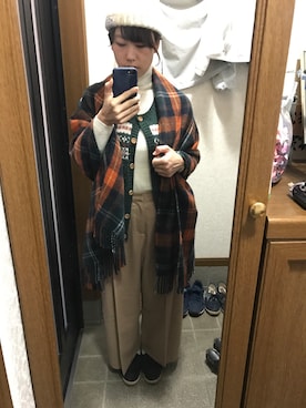 「LEPSIM（レプシィム）のアイテム（マフラー、オレンジ系）」を使った、らんらんさん（レディース・153cm）の秋コーディネート