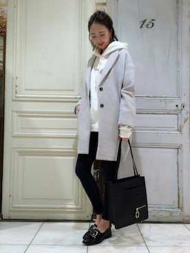 「ジーナシス」｜「アイテム（チェスターコート）」を使った、runrunさん（レディース・168cm）の秋コーディネート