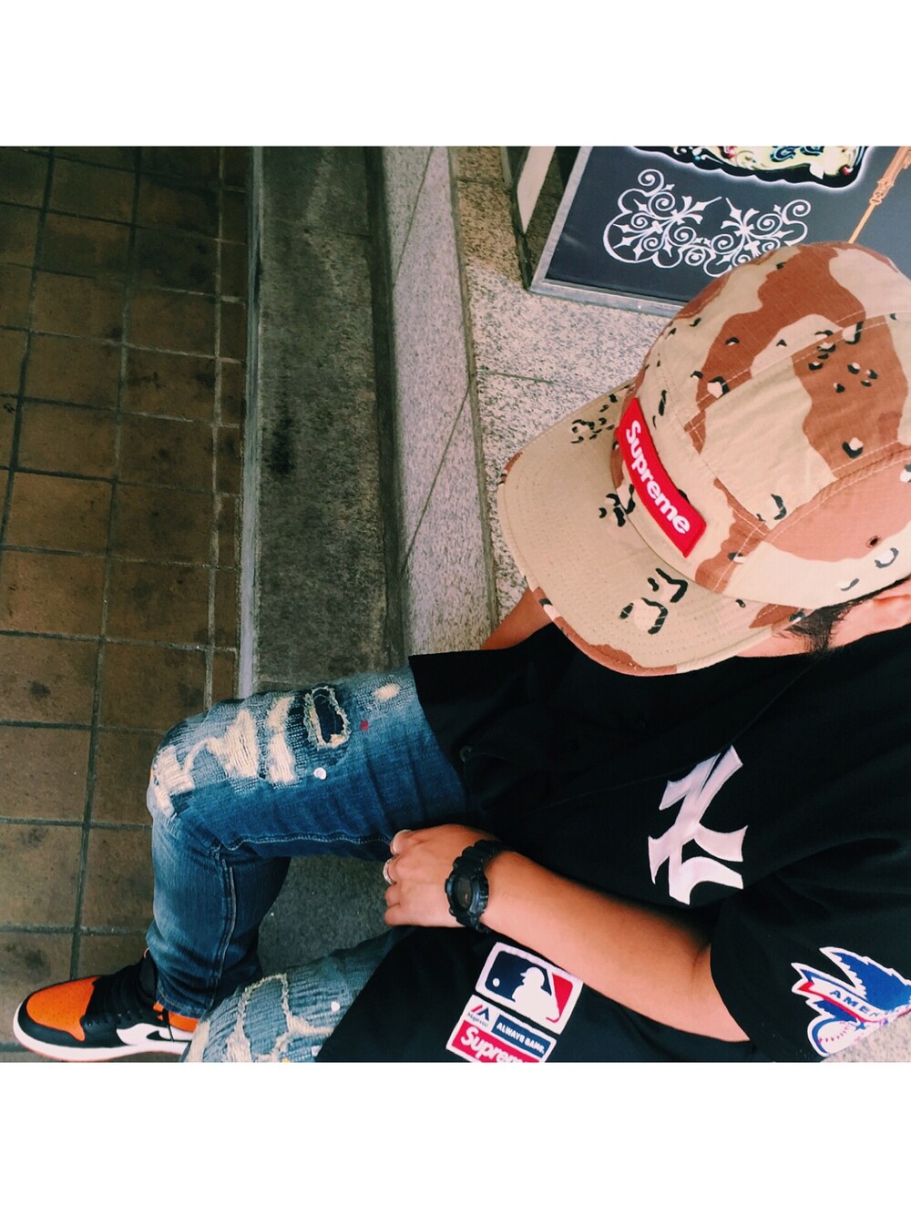 「supreme、Jordan、aj1、chromehearts」｜「Supreme のアイテム（キャップ、その他）」を使った、fragmentさん（メンズ・178cm）の夏コーディネートの1枚目の写真