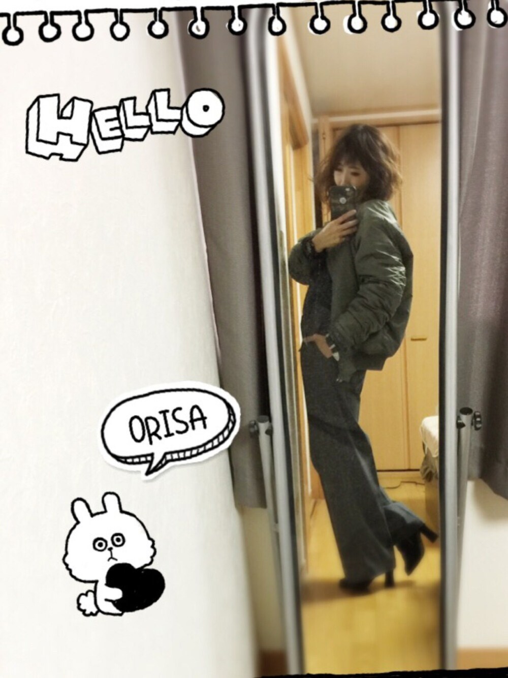 「MA-1、チェックパンツ、旗当番」｜「CLANEのBACK GATHER MA-1（MA-1、グリーン系）」を使った、Orisattiさん（レディース・160cm）の秋コーディネートの1枚目の写真