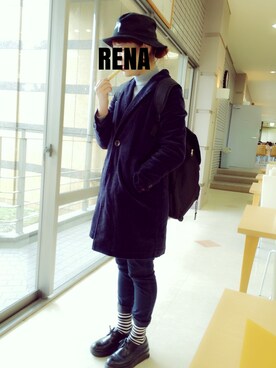 「STUSSY（ステューシー）のOriginal Stock Bucket Hat（ハット、ブラック系）」を使った、ｒｅｎａさん（レディース・164cm）の冬コーディネート