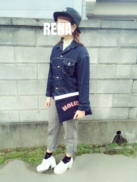 「LOWRYS FARM（ローリーズファーム）のロングGジャン　560286（デニムジャケット、ブルー系）」を使った、ｒｅｎａさん（レディース・164cm）の冬コーディネート