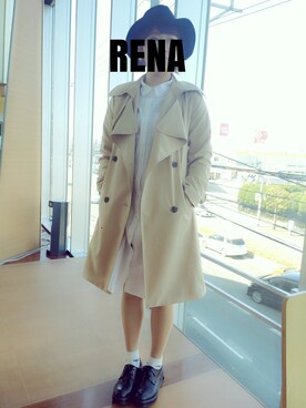 「LOWRYS FARM（ローリーズファーム）のユルトレンチコート　559916（トレンチコート、ベージュ系）」を使った、ｒｅｎａさん（レディース・164cm）の冬コーディネート