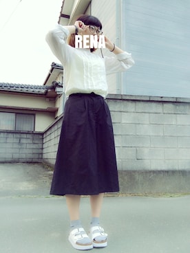「LOWRYS FARM（ローリーズファーム）の★WEB限定カラー登場!!★厚底コンフォートサンダル 559729（サンダル、ホワイト系）」を使った、ｒｅｎａさん（レディース・164cm）の春コーディネート