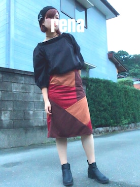 「LOWRYS FARM（ローリーズファーム）のサイドゴアブーツ　570307（ブーツ、ブラック系）」を使った、ｒｅｎａさん（レディース・164cm）の秋コーディネート