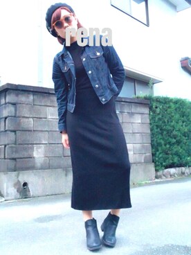 「LOWRYS FARM（ローリーズファーム）のサイドゴアブーツ　570307（ブーツ、ブラック系）」を使った、ｒｅｎａさん（レディース・164cm）の秋コーディネート