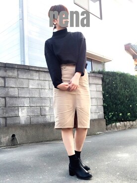 「WEGO（ウィゴー）のWEGO/サイドゴアショートブーツ（ブーツ、ブラック系）」を使った、ｒｅｎａさん（レディース・164cm）の秋コーディネート