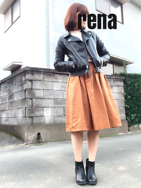 「WEGO（ウィゴー）のWEGO/サイドゴアブーツ（ブーツ、ブラック系）」を使った、ｒｅｎａさん（レディース・164cm）の秋コーディネート