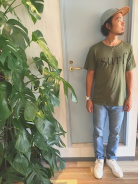 「サタデーズ ニューヨークシティ (Saturdays NYC)」｜「アイテム（キャップ）」を使った、小林剛さん（メンズ・168cm）の夏コーディネート