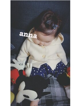 「アイテム（ヘアアクセサリー、ブルー系）」を使った、ka.atsu.anさん（キッズ・70cm）の秋コーディネート