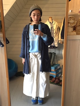 「blue」｜「アイテム（その他アウター）」を使った、Haruka Matsufujiさん（レディース・154cm）の春コーディネート