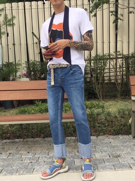 「OPENING CEREMONY（オープニングセレモニー）のアイテム（シューズ）」を使った、동바오さん（メンズ・184cm）の夏コーディネート