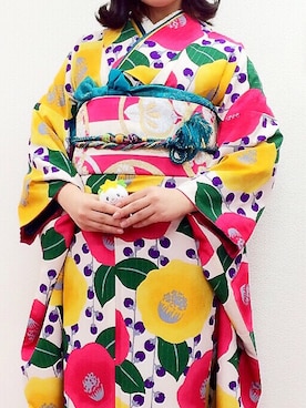 「ふりふ」｜「アイテム（浴衣）」を使った、_eriさん（レディース・158cm）の冬コーディネート