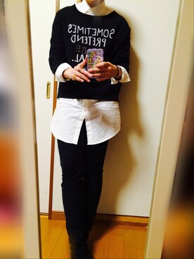 「OZOC（オゾック）のアイテム（スウェット）」を使った、YOSHIMIさん（レディース・167cm）の冬コーディネート