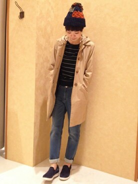 「ボーイフレンドデニム」｜「アイテム（ステンカラーコート）」を使った、おかださん（レディース・164cm）の秋コーディネート