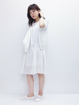 「ペタンコ靴」｜「アイテム（ブルゾン）」を使った、おかださん（レディース・164cm）の夏コーディネート