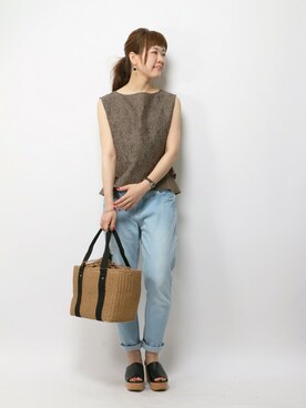 「Sens de vie（サンスドゥウ゛ィ）のアイテム」を使った、おかださん（レディース・164cm）の夏コーディネート