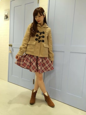 「チェックワンピース」｜「アイテム（ダッフルコート）」を使った、、さん（レディース・157cm）の秋コーディネート