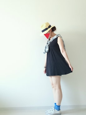 「Ray BEAMS（レイビームス）のRay BEAMS / 中折れ HAT（ハット）」を使った、yutajiさん（レディース・158cm）の夏コーディネート