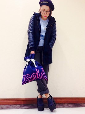 「blue」｜「アイテム（スタジャン）」を使った、mihoooさん（レディース・154cm）の春コーディネート