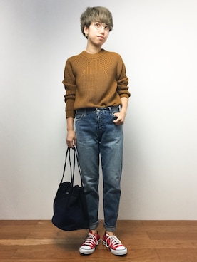 「テーパードデニム」｜MIKULUさん（レディース・157cm）の秋コーディネート