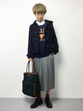 「ソックス」｜「アイテム（ダッフルコート）」を使った、MIKULUさん（レディース・157cm）の秋コーディネート