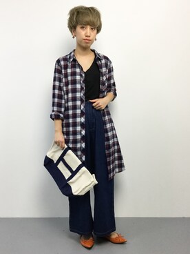 「AS KNOW AS PINKY（アズノゥアズピンキー）のアイテム（シャツワンピース）」を使った、MIKULUさん（レディース・157cm）の秋コーディネート