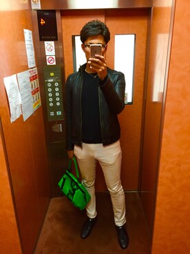 「And A（アンドエー）のアイテム（ライダースジャケット）」を使った、Takashi Maroさん（メンズ・183cm）の秋コーディネート