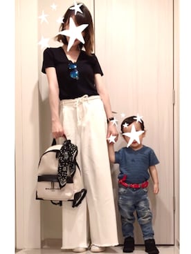 「ZARA（ザラ）のアイテム（Tシャツ/カットソー、ブラック系）」を使った、miopiさん（レディース）の夏コーディネート
