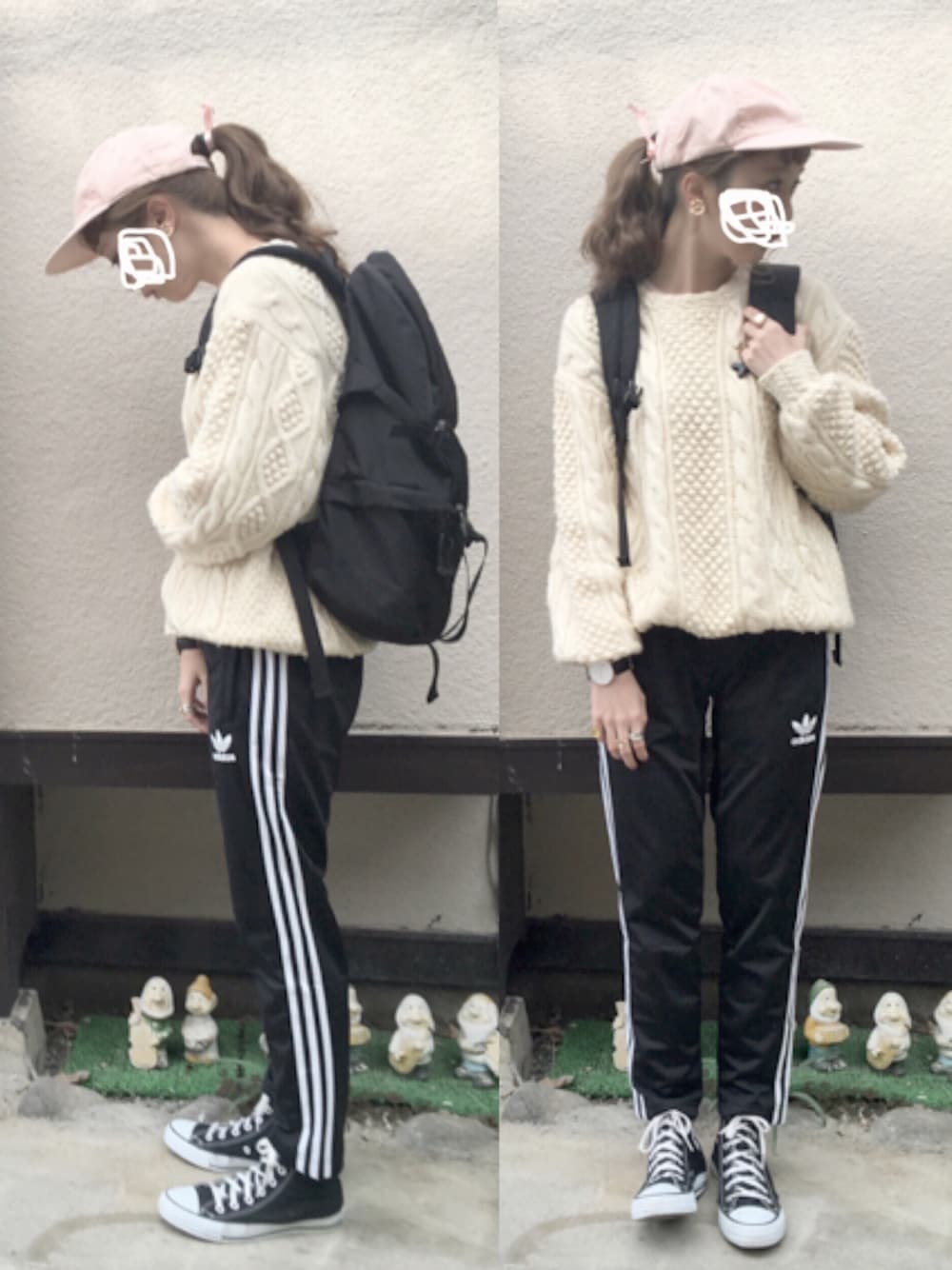 「adidas、adidas originals、ジャージパンツ、キャップ、古着、supreme、スポーツミックス、スポーティ、バックパック」｜「adidasのオリジナルス　パンツ[CLASSIC TEAM FOOTBAL TRACK PANT]（その他パンツ、ブラック系）」を使った、sumika .さん（レディース・164cm）の春コーディネートの1枚目の写真