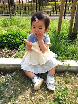 「キムラタンのアイテム（ワンピース、その他）」を使った、Rin Koizumiさん（キッズ）の夏コーディネート