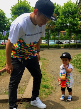 「UNIQLO（ユニクロ）のアイテム（Tシャツ/カットソー、その他）」を使った、Rin Koizumiさん（キッズ）の夏コーディネート