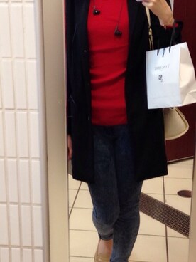 「UNIQLO（ユニクロ）のアイテム（ニット/セーター、レッド系）」を使った、kanaさん（レディース・170cm）の秋コーディネート