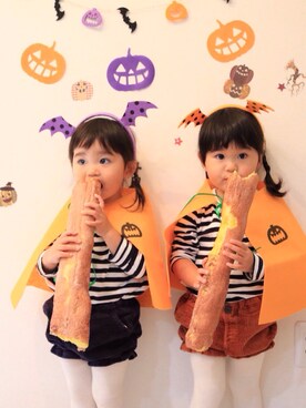 「無印良品（ムジルシリョウヒン）のアイテム（シャツ/ブラウス、その他）」を使った、yotsubaさん（キッズ・100cm）の秋コーディネート